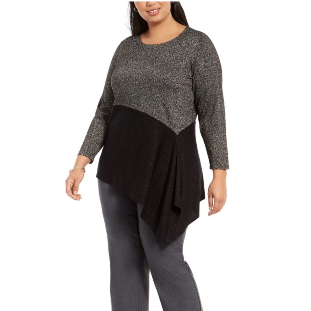 Alfani Metallic Colorblocked Asymmetrical Sweater Size 2X